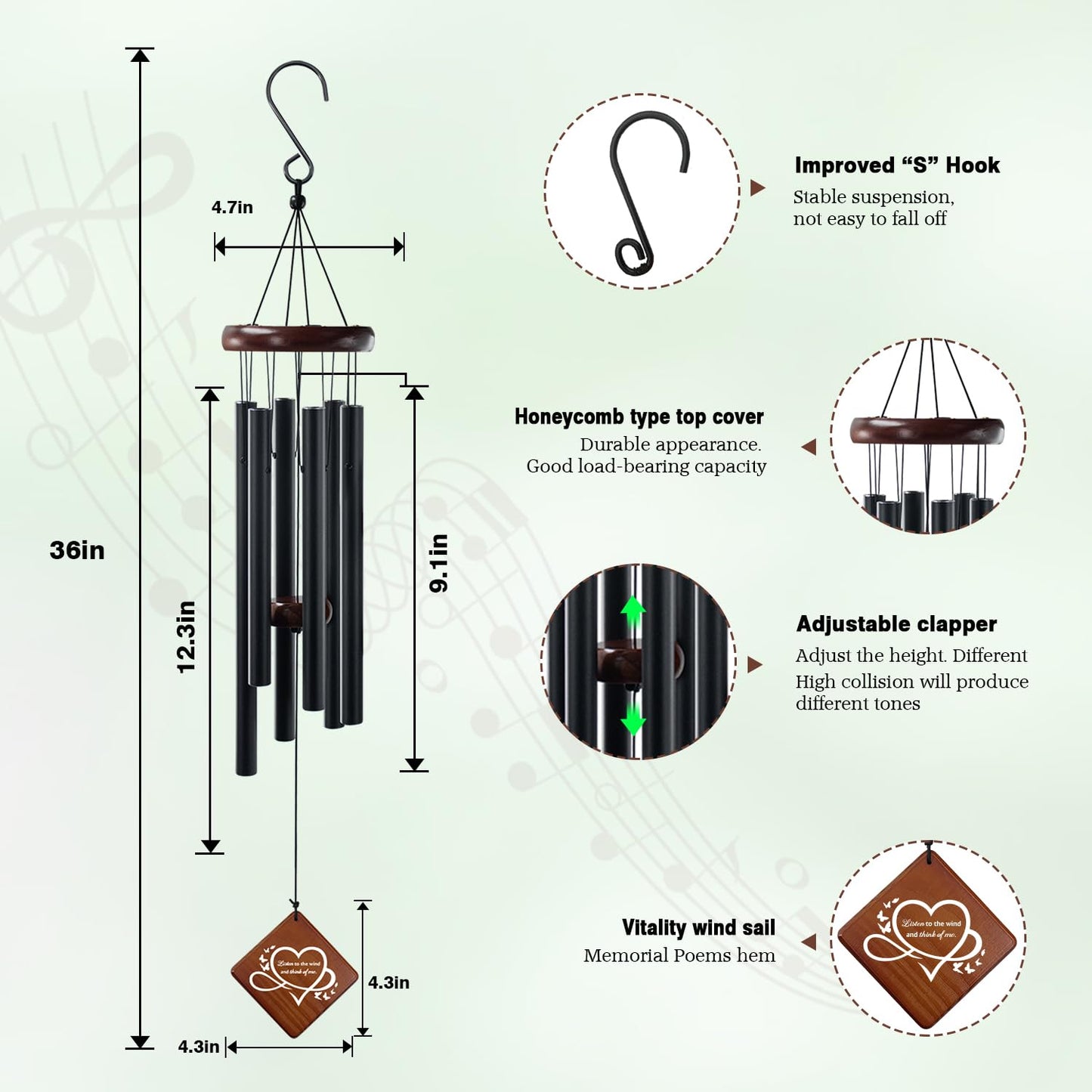 Windchimes in Memory of a Loved One, 36'' Memorial Wind Chime for Outside, Sympathy Wind Chime for Loss of Mother, Father or Loved One, Bereavement Condolence Remembrance Gift for Loss of Loved One
