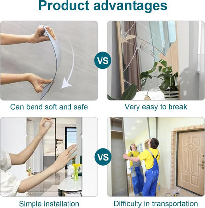 PopularLdo 6 Pack 14"x12" Shatterproof Acrylic Mirror Tiles – Self-Adhesive, Unbreakable Wall Mirrors for Kids Room, Bathroom, Bedroom, Closet Door, or Home Gym
