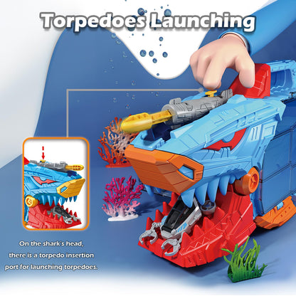 Frontoytall Shark Toy & Deep Sea Creatures Ocean Animal Toys with Truck Cars, 18 Piece Educational Playset for Kids Ages 3+ Years Old, Indoor & Outdoor Play, Preschool Learning Bath for Boys Girls