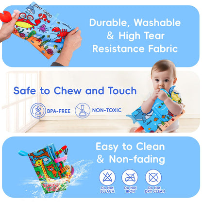 2PCS Baby Books Toys 0-6 Months Infant Tummy Time Sensory Travel Toys 3 4 5 6 Month Crinkle Touch Feel Busy Soft Book for Babies 0-3 3-6 6-12 Months Newborn Essentials Must Haves Boy Girl Shower Gifts