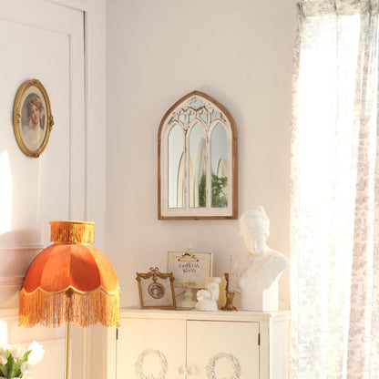 Synovana Arch Window Wall Mirror - Farmhouse Cathedral Wall Decor with Wooden Frame for Entryway Hallway Living Room - 16.14" x 1.38" x 25.2"