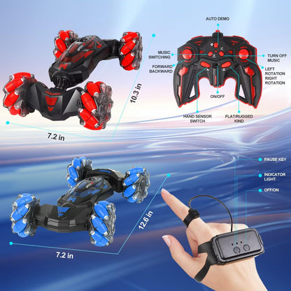 XAMIMM RC Stunt Car, 2.4 GHz 4WD Remote Control Gesture Sensor Toy Cars, Double Sided Rotating Off Road Vehicle 360° Flips with Lights Music, Drift rc car for Boys and Girls 5-13 Birthday
