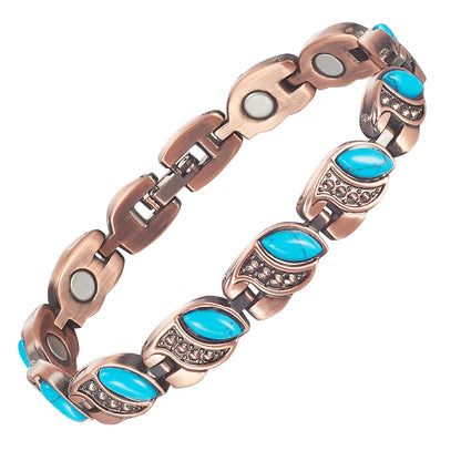 EnerMagiX Copper Bracelet for Women, 7.28inch Pure Copper Turquoise Magnetic Bracelet, Healthy Jewelry Gift (0175)
