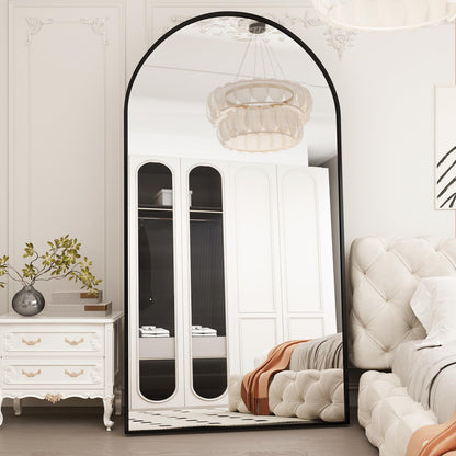 LFT HUIMEI2Y 76.4"x37" Arched Full Length Mirror, Large Full Body Floor Mirror, Tempered Glass Standing Dressing Mirror for Bedroom, Living Room, Gym, Black