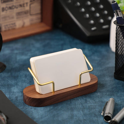 Amyhill 2 Pcs Wood Business Card Holder for Desk Wooden Business Card Display Stand Postcard Organizer for Office Home Desktop(Brown)