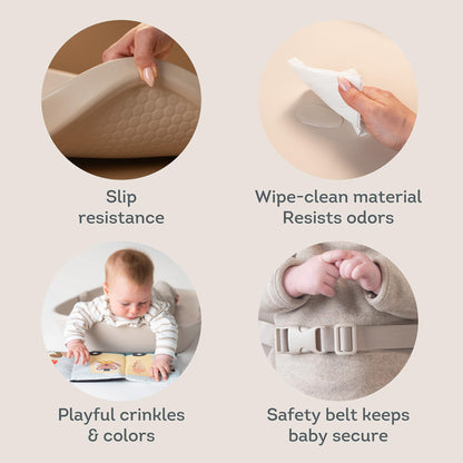 Taf Toys Baby Changing Pad & Crinkle Book - Interactive, Waterproof, Wipeable Changing Table Pad - Diaper Changing Pad for Dresser with Removable Safety Strap, Easy to Clean & Non-Slip Waterproof