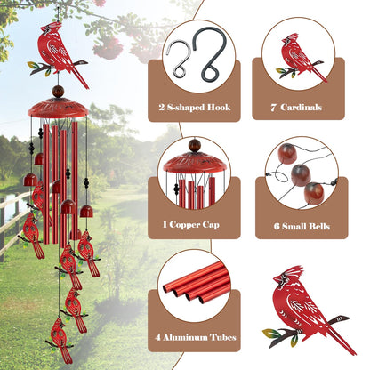 for Women Cardinal Wind Chimes for Outside, 35'' Metal Cardinal WindChimes Gifts for Women/Men, Decoration for Outdoor, Home, Garden, Patio, Backyard