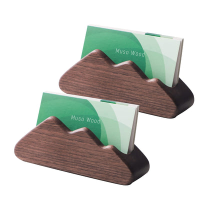 muso wood Business Card Holder for Desk Wooden Display Business Card Stand for Office Tabletop 2 Pack (Walnut)