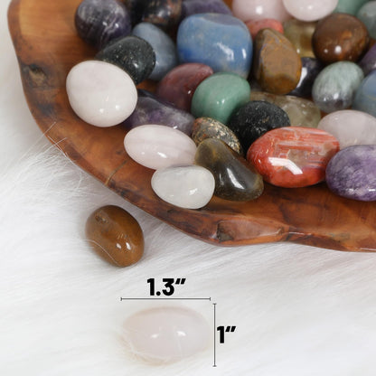 3.5lb Mixed Large Tumbled Crystal Stones Bulk,1″-1.3″, Approx 110 Pcs - Natural Assorted Polished Healing Crystals for Decoration, Healing, Rock Collecting, Cabbing, Wire Wrapping, Wicca & Reiki