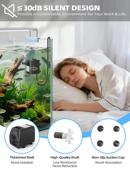 400GPH Submersible Water Pump(1500L/H, 25W), Ultra Quiet Water Fountain Pump with 6.56ft High Lift & 6.5ft Hose, 3 Nozzles for Pond Waterfall, Fish Tank, Aquarium, Hydroponics