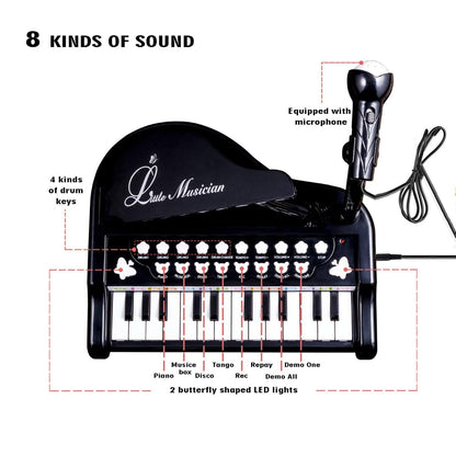Love&Mini Toddler Piano - 24 Keys Black Baby Piano Toys with Microphone, Birthday Gifts for 3+ Year Old Girls and Boys