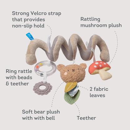 Taf Toys Bear Hug Spiral Car Seat Toy - Plush Bear & Mushroom, Colorful Teethers, Sensory Toys Soft Hanging Toys - Carseat Toys Hanging for Babies 0-6 Months - Newborn Baby Girl Boy Birthday Gifts