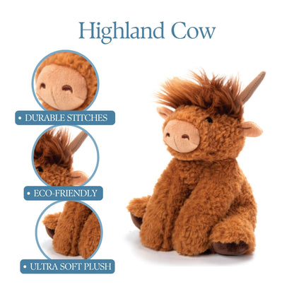 The Petting Zoo Highland Cow Plushie Stuffed Animal, Gifts for Kids, Wild Onez Wildlife Animals, Cow Plush Toy, 9 inches