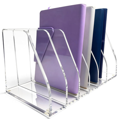 AIDIMOO Acrylic Magazine File Holder, 6 Vertical Compartments Desk Document Sorter Organizer, Clear Folder Rack Binder for Office, Documents, Tablets, Magazines, Books – Home/Classroom Rack