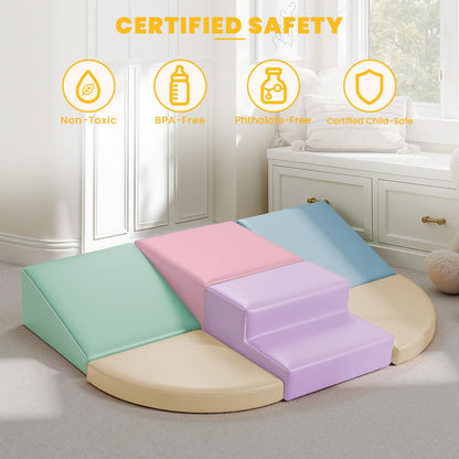 Hoohtoot Foam Climbing Blocks for Toddlers: 6-Piece Soft PU Leather Set - Indoor Climbing and Crawling Toys - Baby Play Gym - Kids Learning Play Structure for Preschool