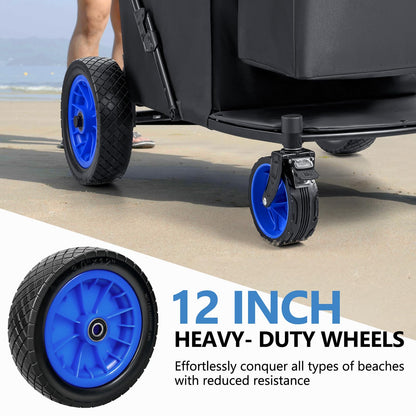 KEDSUM 11.3 Cu.Ft. 400LBS Large Capacity Beach Wagon with Big Wheels for Sand, 12" Rubber Wheels Beach Cart, Heacy Duty Collapsible Wagon for Sand, One-Click Foldable