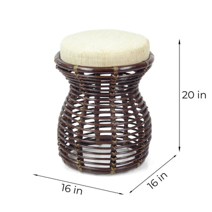 Milan Handmade Natural Rattan Wicker Ottoman Stool Vanity Bedroom Fully Assembled Dark Brown Color