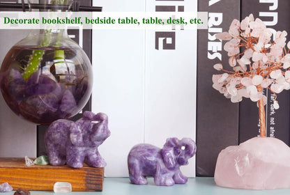 2" Amethyst Elephant Decor Natural Healing Crystal Stones Polished Hand-Carved Gemstone Big Cute Hippie Sculpture Statue Figurines Energy Purple Home Room Office Desk Decoration Gifts for Women Men