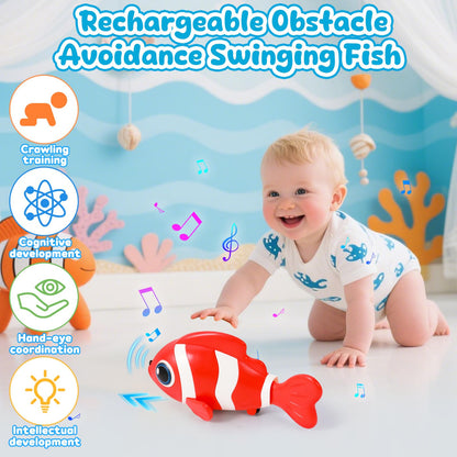 Crawling Fish Baby Toys, Novelty Tummy Time Toys for Babies 6-12 Months, Magic Swinging Fish Crawling Toys for Infant Toddler Learning Crawl Walking Dancing Goodie Bag Stuffers 1st Birthday Gift