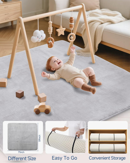 Thick Baby Play Mat for Floor,59 x 71 Playpen Mat,Large Tummy Time Foam Mats,Soft Support & Plush Feel Nursery Kids Rug,Easy Care with Non-Slip Cushioned for Infant,Kids and Toddler Crawling,Grey
