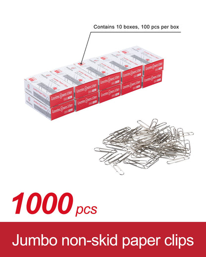 PAPERPAL Paperclips for Office School & Personal Use, Jumbo Nonskid Paper Clip (2"), 1000 Large Paper Clips (10 Boxes of 100 Each), Silver