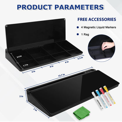 Desktop Glass Whiteboard with Storage, Desk Board with Computer Keyboard Stand, White Dry Erase Board with Drawers for Home, School, Office Desk Organizers and Accessories - Black