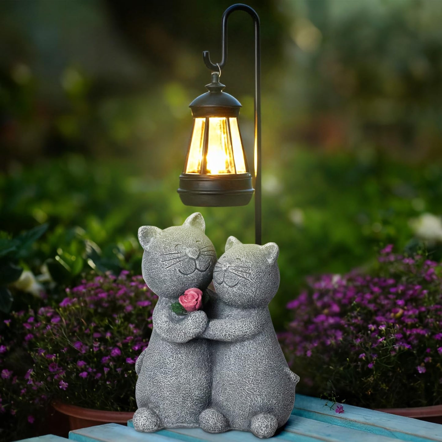 twinbling Outdoor Cat Garden Statues with Solar Lantern, Solar Lantern Cat Figurines Decor for Yard, Lawn, Porch & Patio, Unique Housewarming/Birthday Gifts for Women