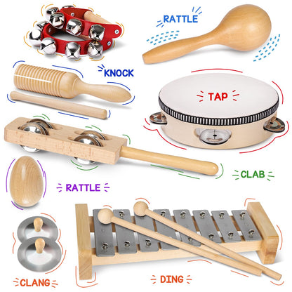 LOOIKOOS Toddler Musical Instruments International Natural Wooden Music Set for Toddlers and Kids - Eco Friendly Preschool Educational Musical Toys with Storage Bag