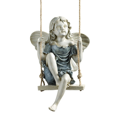 Design Toscano EU42046 Summertime Fairy on a Swing Hanging Statue, 11 Inch, Polyresin, Two Tone Stone