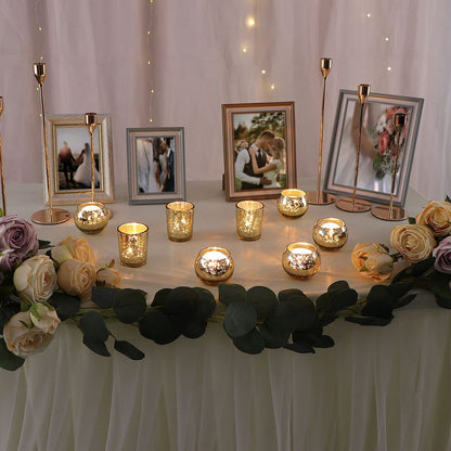 DEVI 24pcs Assorted Gold Votive Candle Holders, Mercury Glass Candle Holder, Diwali Decorations, Gold Wedding Centerpieces for Tables, Bridal Shower Party Table Decorations
