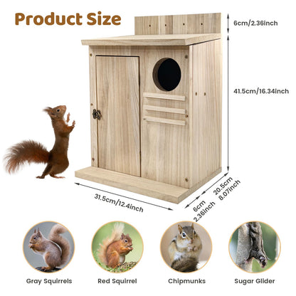 Large Squirrel House for Outside, Natural Wood Squirrel Nesting Box, Easy Installation Squirrel Shelter for Squirrels & Small Animals
