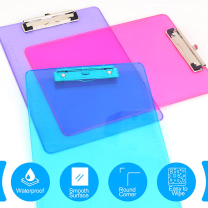 Clipboards, HERKKA 25 Pack Plastic Office Clipboards, Assorted Transparent Color Plastic Clip,Letter