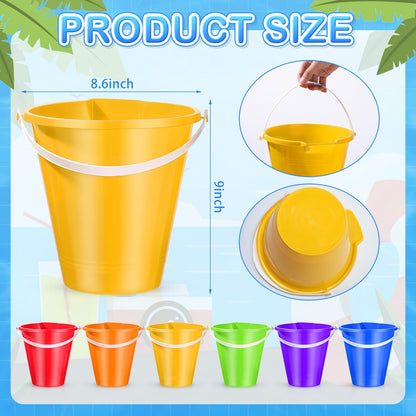 Didaey 12 Set Beach Sand Buckets and Shovels Set Includes 9 Inch Large Sand Buckets and Shovels Beach Pails Toys for Kids for Summer Theme Party Favors Summer Game (Multicolor)