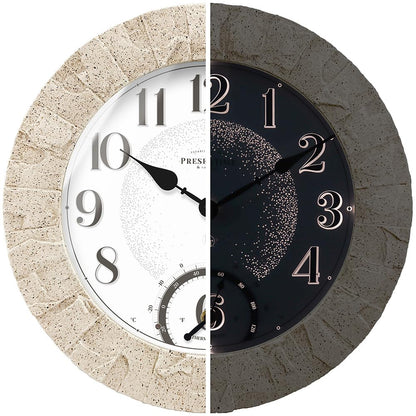 Presentime & Co 14" Illuminated in/Outdoor Clock with Smart Sensor and Night Light, Waterproof, Large Wall Clock with Thermometer & Hygrometer, for Garden and Patio - Coastal Sandstone Finish.
