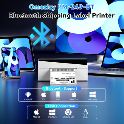 Omezizy Bluetooth Shipping Label Printer 4x6, 249BT Thermal Label Printer for Small Business, Shipping Packages, Office, Home, Compatible with Amazon, Tiktok, Ebay, USPS