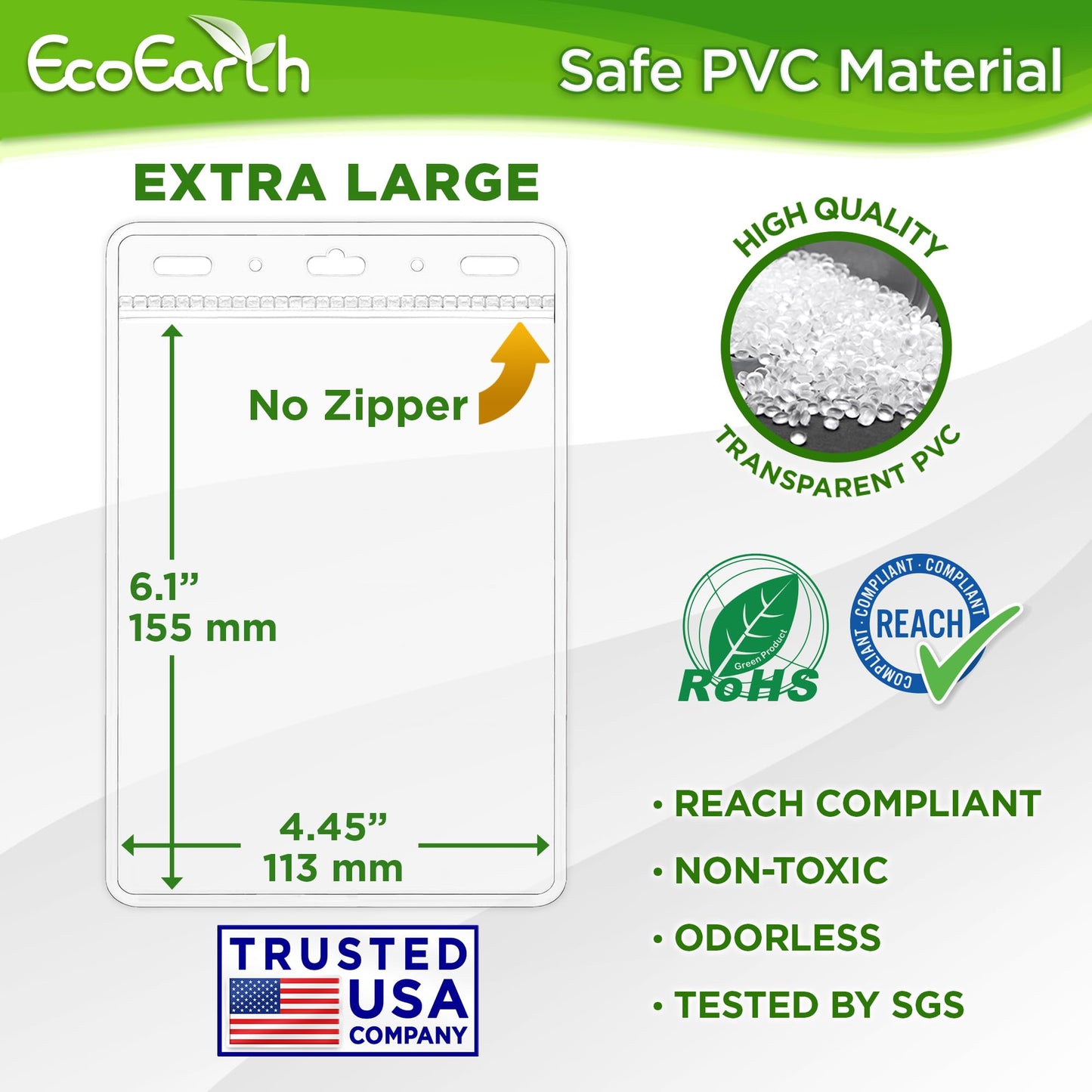EcoEarth Passport & Identification Card Holders with Soft Edge (Clear, 4x6 Inch, 100 Pack), Extra Large Vertical ID Holder, Zipperless Plastic Name Badge Holders