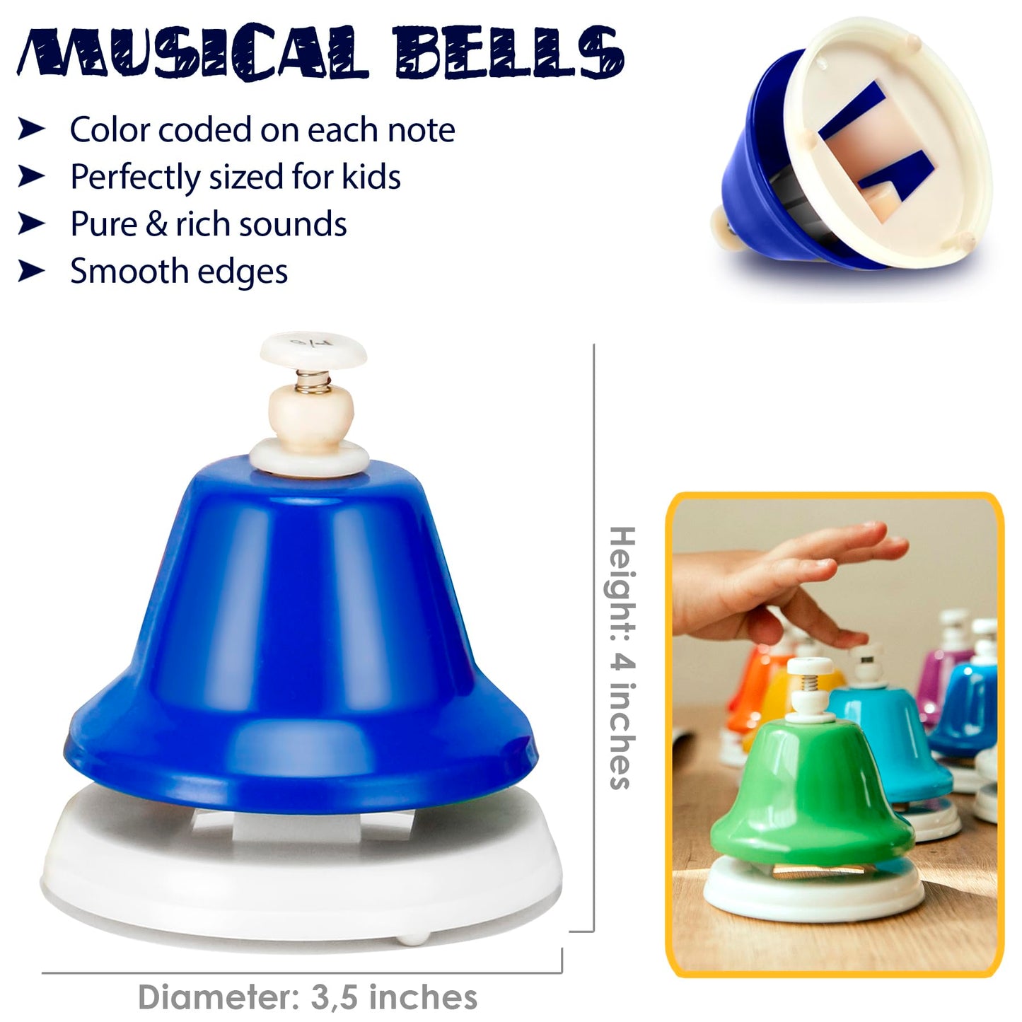 MINIARTIS Desk Bells for Kids | Educational Music Toys for Toddlers 8 Notes Colorful Hand Bells Set | Kids Musical Instrument with 15 Songbook | Great Birthday Gift for Children