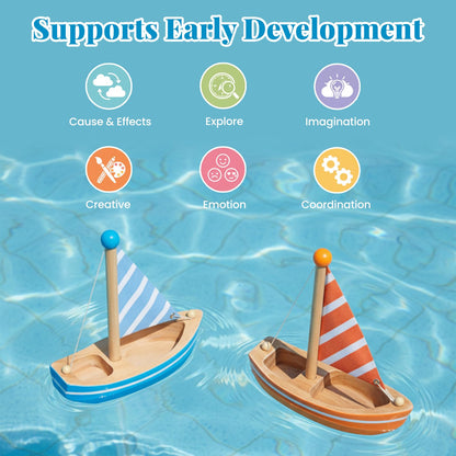 Wooden Bath Toys, 2 Pcs Sailboats for Kids, Pretend Play Motor Skills, Kids Bath Toy Floating Boat