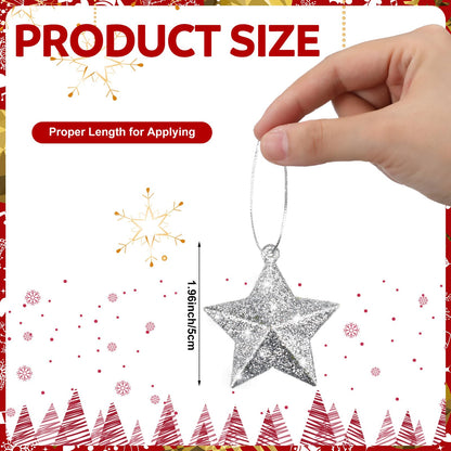 Shappy 48 Pcs Glitter Star Ornaments Christmas Tree Mini Hanging Stars Christmas Decorations Plastic Festive Embellishments for Holiday Party Weddings Home Decoration (Silver)