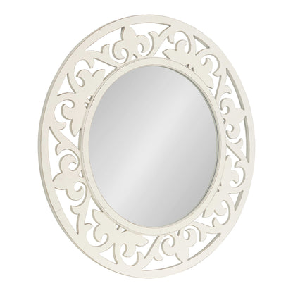 Kate and Laurel Shovali Coastal Round Mirror; 32 Inch Diameter; White; Decadent Wall Decor with Ornate Wood-Carved Frame