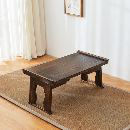 SINOBEST Foldable Wooden Laptop Desk, Breakfast in Bed Serving Tray, Japanese Floor Table for Tea & Coffee, Portable Antique Meditation Altar (23.6”x13.4”x10.6”)