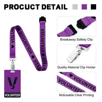 Colarr 25 Pack Volunteer Lanyard with PVC Plastic Card Pass Volunteer Identification ID Badges Bulk Breakaway Lanyard for Activity, Fundraising, Church, School, Events(Purple)