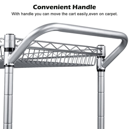 WDT 990Lbs Capacity Heavy Duty Rolling Utility Cart, NSF Rolling Carts with Wheels,Commercial Grade Metal Cart with Handle Bar & Shelf Liner,Trolley Serving Cart for Restaurant,Kitchen,Gray