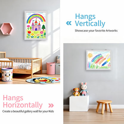 GiggleCraft Kids Art Frame 8.5 by 11 Picture Frame – 2-Pack Front Opening Framed Wall Art Pictures Wall Decor – Ready to Hang Kids Room Decor Ideal for Home, Classroom, Playroom - White