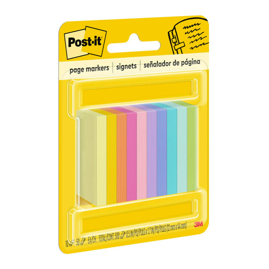 Post-it Page Markers, Assorted Bright Colors, 1/2 x 2-Inches, 50-Markers/Pad, 10-Pads/Pack, 2-Pack