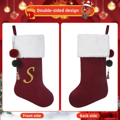 Pxniy 19.5 inches Personalized Velvet Christmas Stocking,Initials Embroidered Letter Christmas Stocking with pom poms, for Fireplace Hanging Decor and Xmas Gift(Burgundy J)