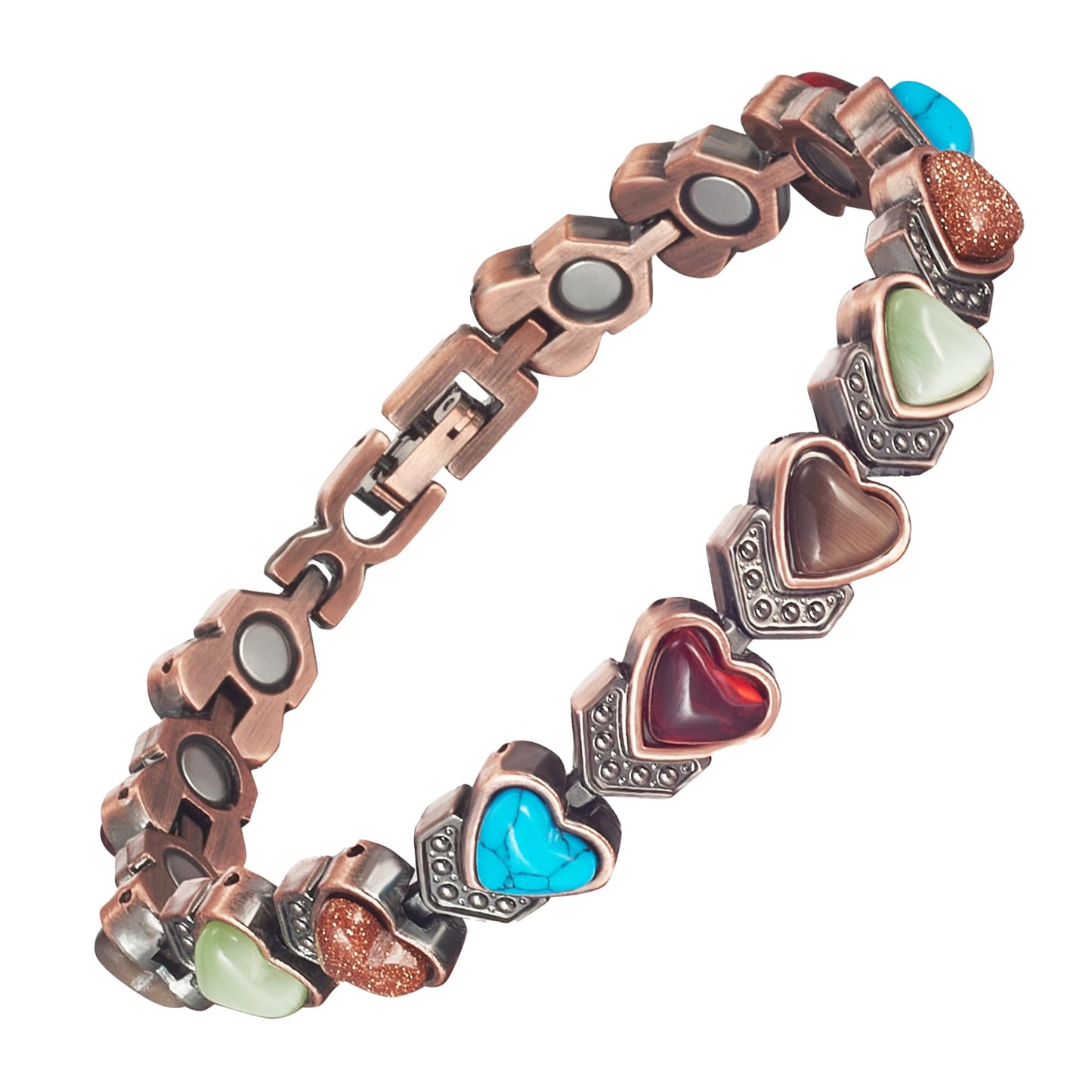 EnerCoppeX Copper Magnetic Bracelet for Women - Turquoize Detox Jewelry with 3500 Gauss Magnet (N)