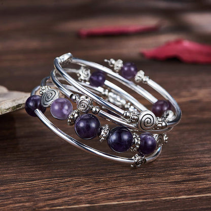 BULINLIN Bead Wrap Bangle Pearl Bracelet - Silver Metal Bracelet Gifts For Women(02-Purple)