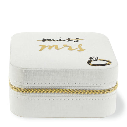kate spade new york Small Travel Jewelry Case, White Wedding Jewelry Box to Organize Rings, Necklaces, Earrings, Miss to Mrs