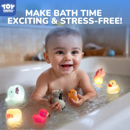TOY Life 12 PCS Animals Light Up Bath Toys for Kids Ages 4-8, No Hole Glow Bath Toys for Kids, Baby Toddler Bath-Time, Bathtub Toy Gifts for Kids Girls Boys, Ideal for Shower, Bathtub, Pool